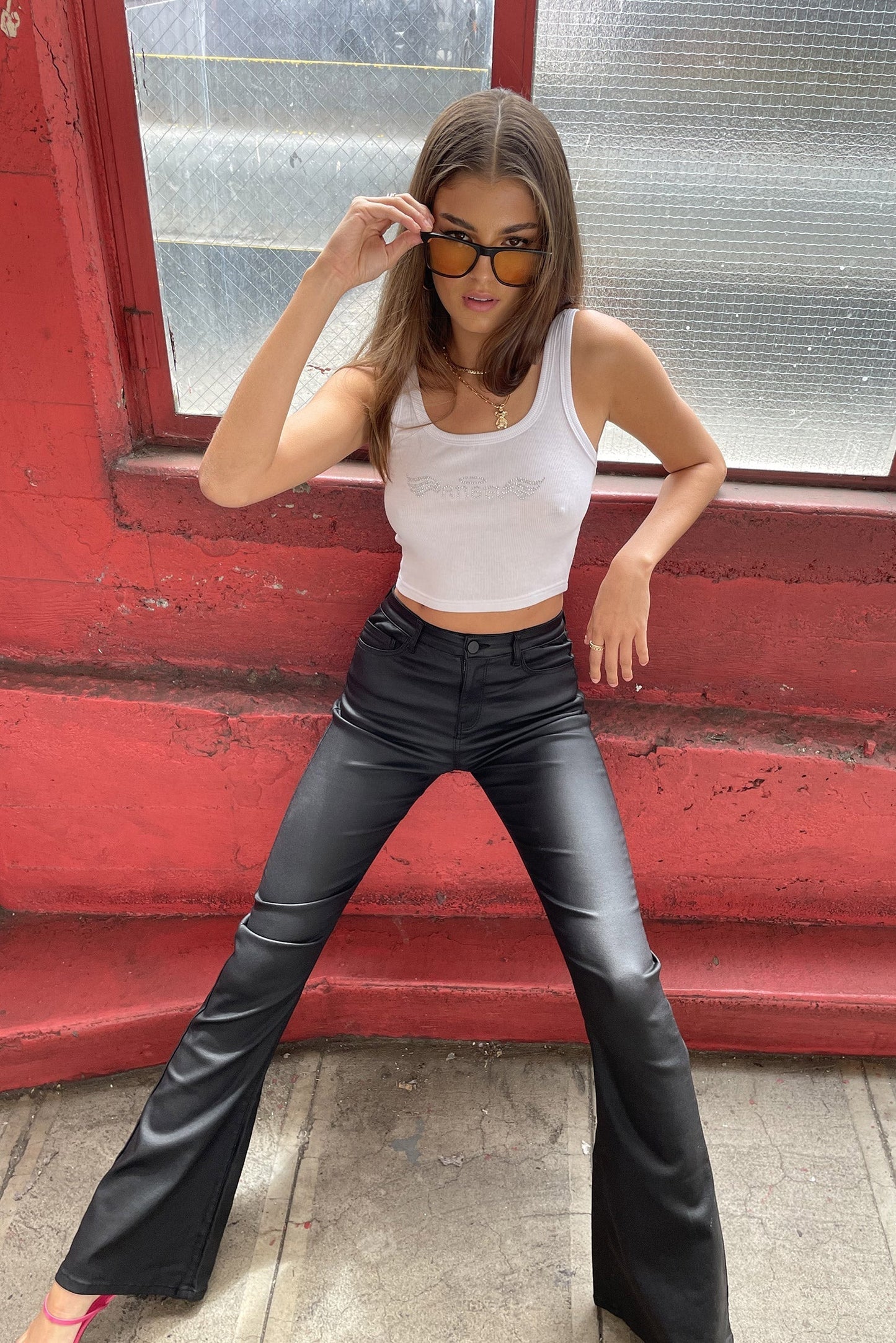 Alina Faux Leather Flare Jeans
