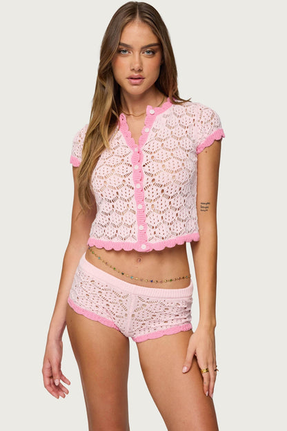 Alexa Open Knit Button Up Top + Free Shorts