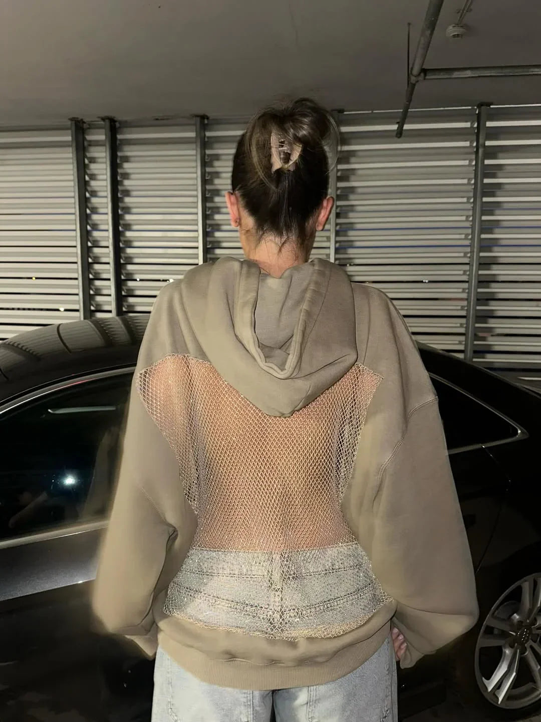 Backstage Crystal-Mesh Hoodie