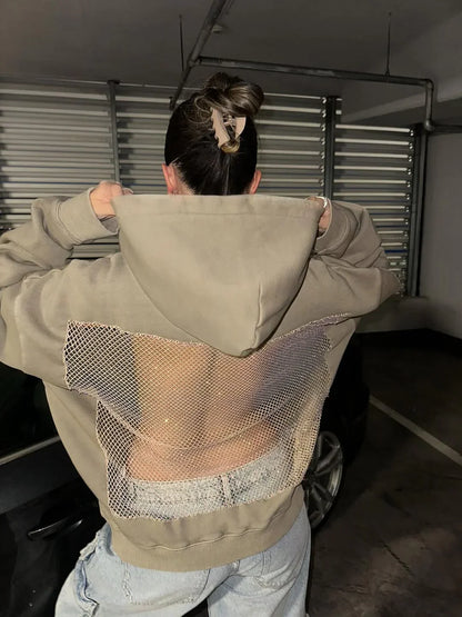 Backstage Crystal-Mesh Hoodie