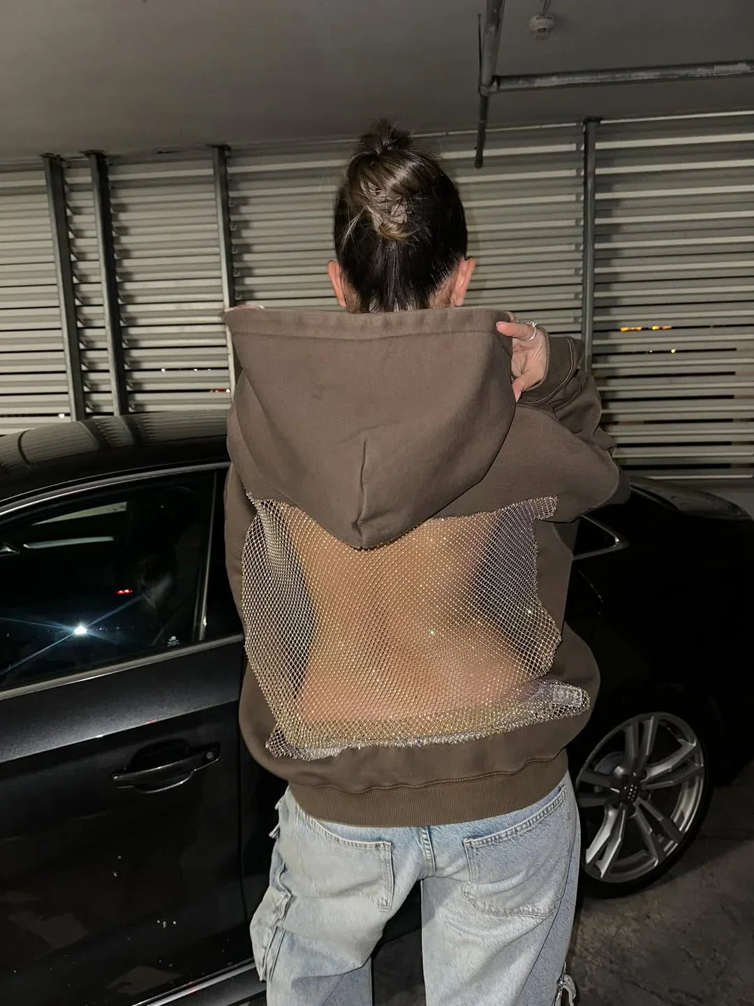 Backstage Crystal-Mesh Hoodie