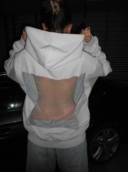 Backstage Crystal-Mesh Hoodie