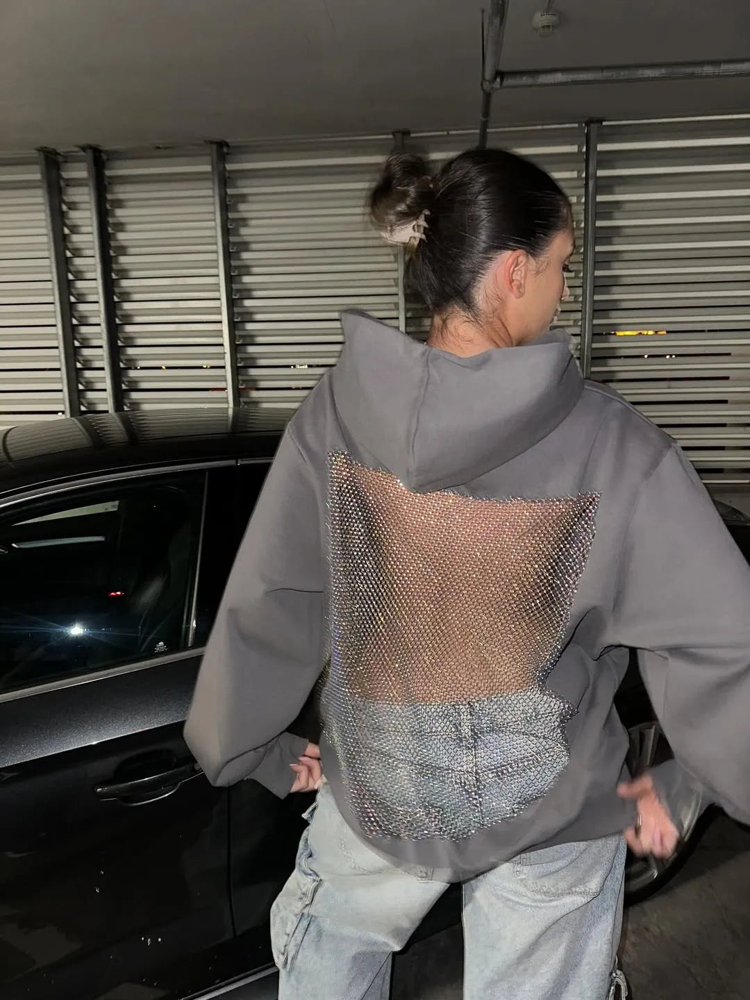 Backstage Crystal-Mesh Hoodie