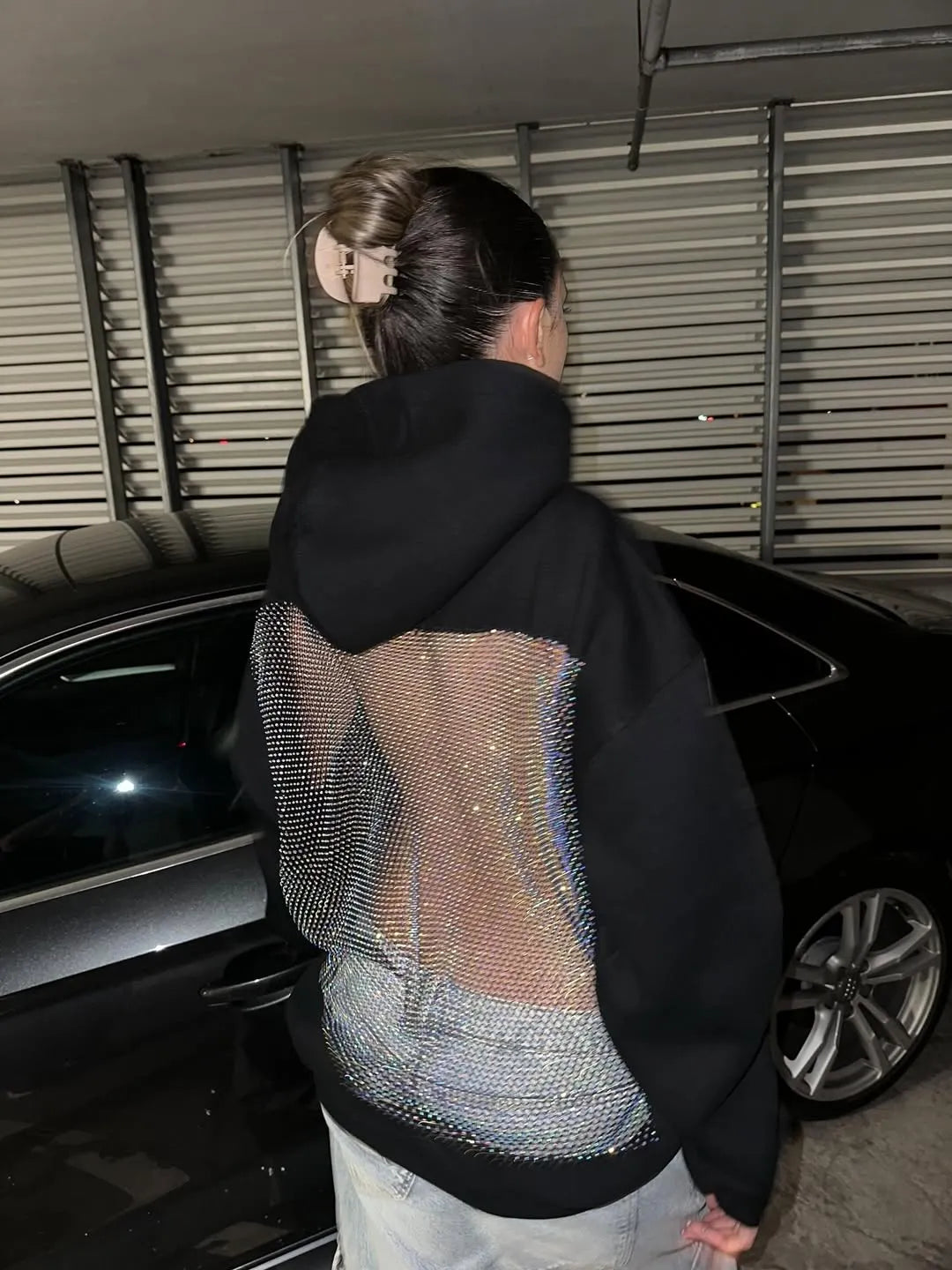 Backstage Crystal-Mesh Hoodie