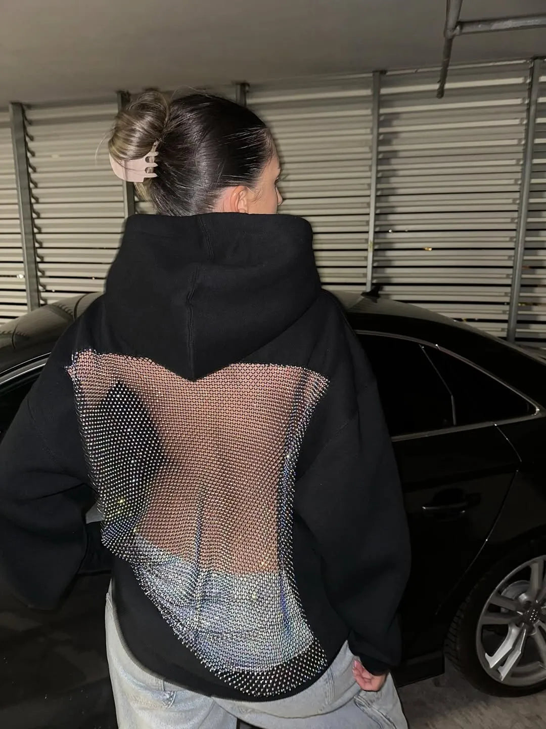 Backstage Crystal-Mesh Hoodie